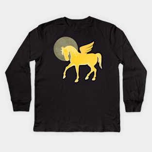 Golden Unicorn, Beautiful Unicorn, Wings, Moon, Pegasus Kids Long Sleeve T-Shirt